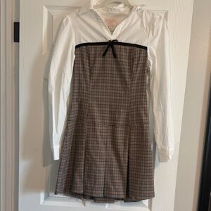 Elegant Plaid Mini Dress with White Top